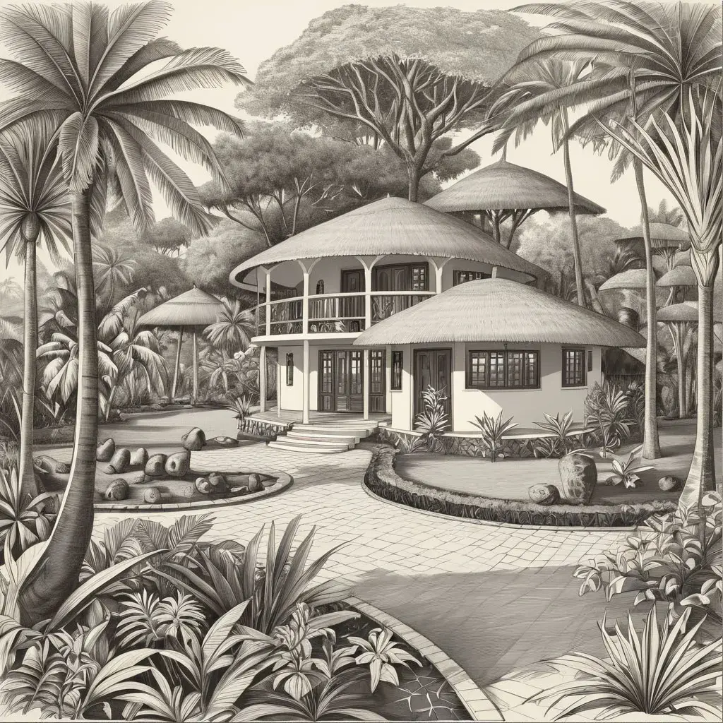 Togolese resort top view - bungalows